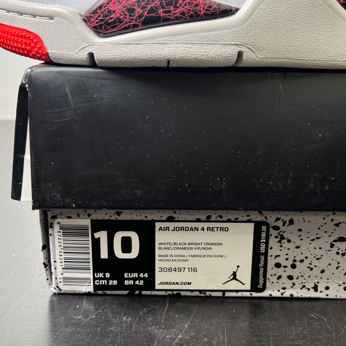 Jordan 4 Retro Flight Nostalgia 10 (Lightly Worn Pre-Owned)JordanWhite/Black-Bright Crimson-Pale Citron - Image 4