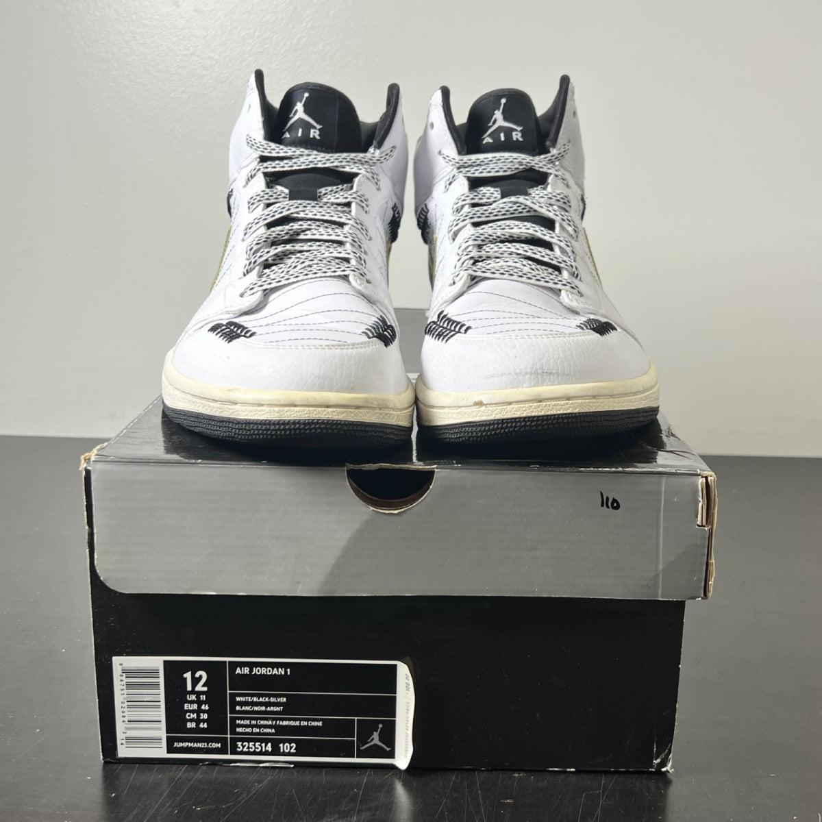 Jordan 1 Retro Opening Day White 12 (Heavily Worn Pre-Owned)JordanWhite/Black-Silver - Image 2