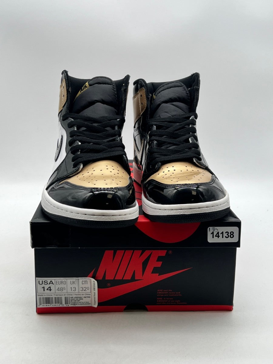 Jordan 1 Retro High NRG Patent Gold Toe 14 (Lightly Worn Pre-Owned)JordanBlack/Metallic Gold-Summit White - Image 2