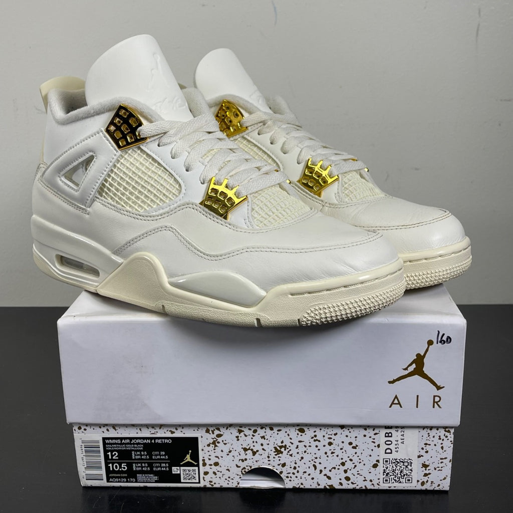 Jordan 4 Retro Metallic Gold (Women's) 12W (Moderately Worn Pre-Owned)JordanSail/Metallic Gold/Black - Image 1