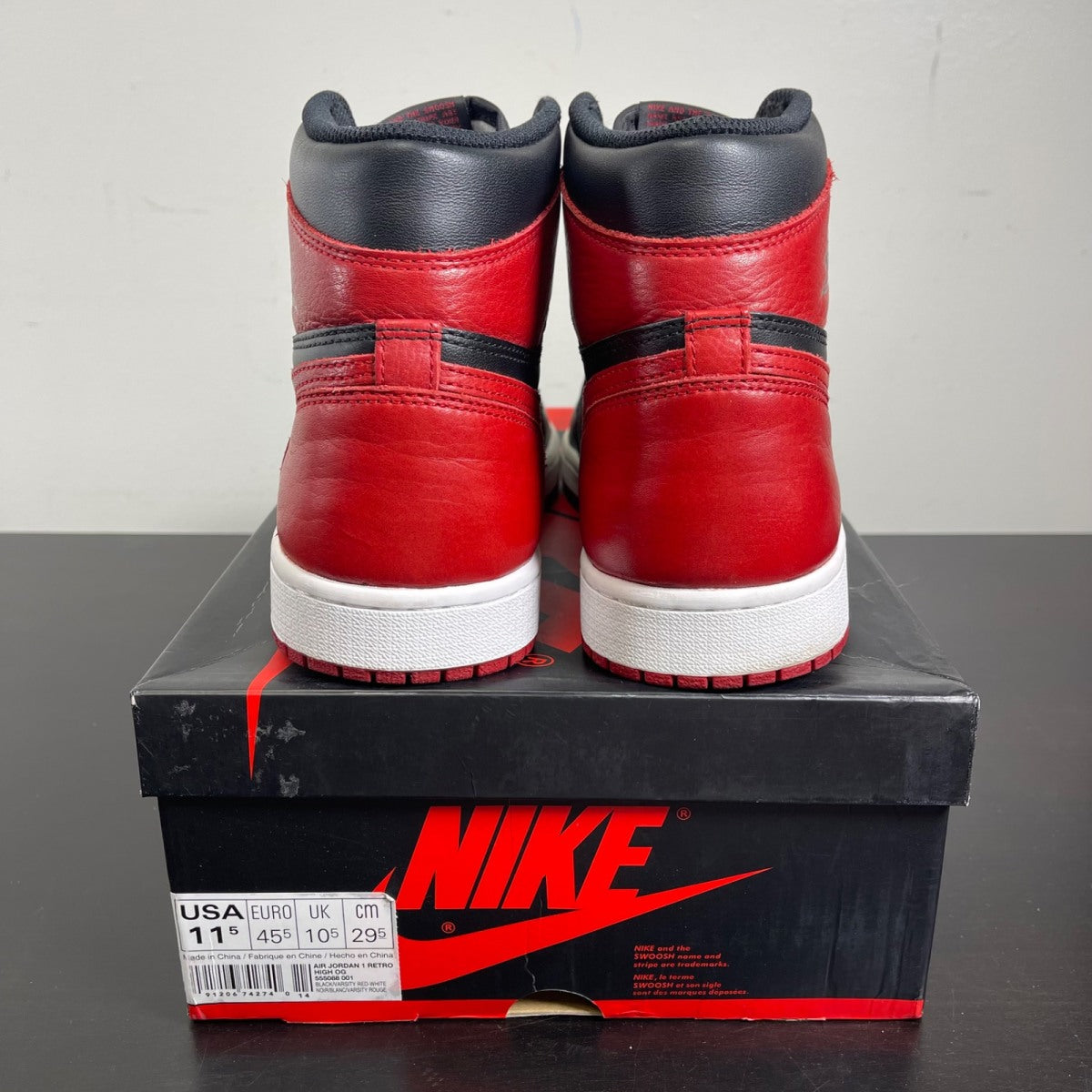 Jordan 1 Retro High Bred Banned (2016) 11.5 (Moderately Worn Pre-Owned)JordanBlack/Varsity Red-White - Image 4