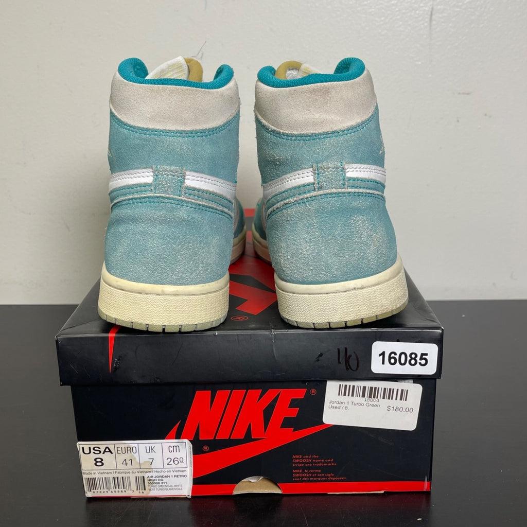 Jordan 1 Retro High Turbo Green 8 (Moderately Worn Pre-Owned)JordanTurbo Green/Sail-White-Light Smoke Grey - Image 4