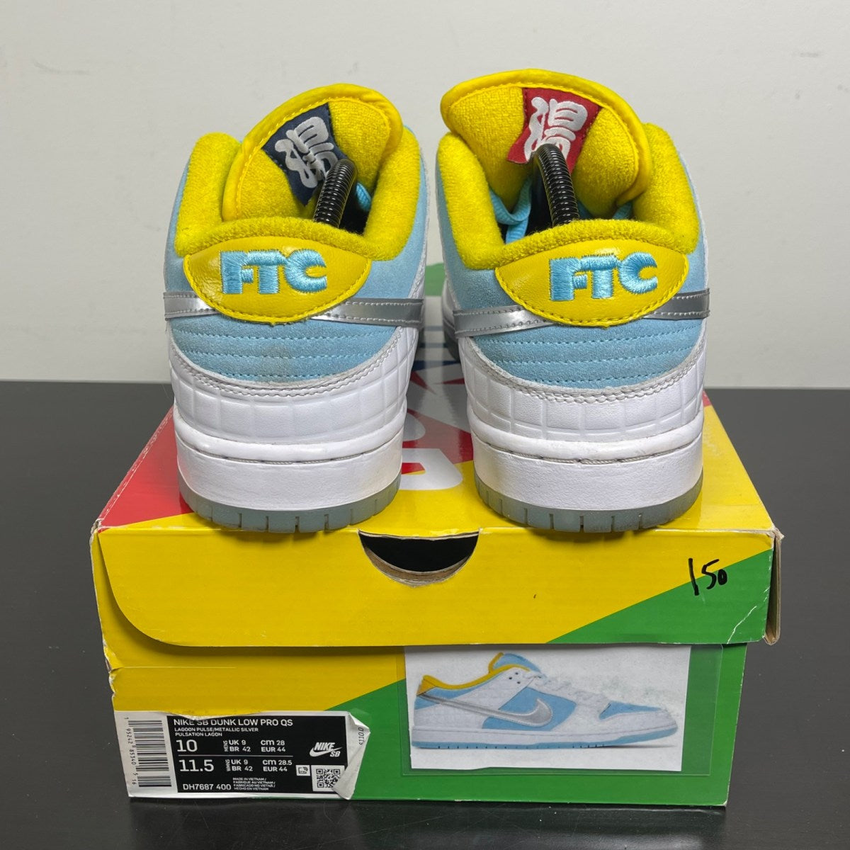 Nike SB Dunk Low FTC Lagoon Pulse 10 (Moderately Worn Pre-Owned)NikeWhite/Lagoon Pulse-Metallic Silver-Speed Yellow - Image 4