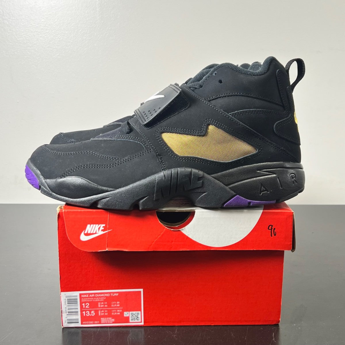 Nike Air Diamond Turf Ravens (2025) 12 (Lightly Worn Pre-Owned)NikeBlack/White-Club Purple-Metallic Gold - Image 3