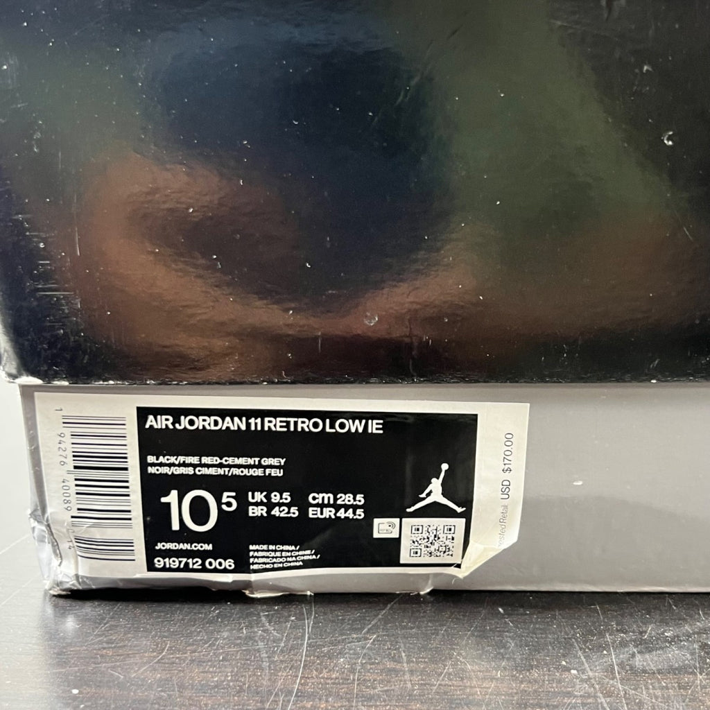 Jordan 11 Retro Low IE Black Cement 10.5 (Lightly Worn Pre-Owned)JordanBlack/Fire Red-Cement Grey-White - Image 6