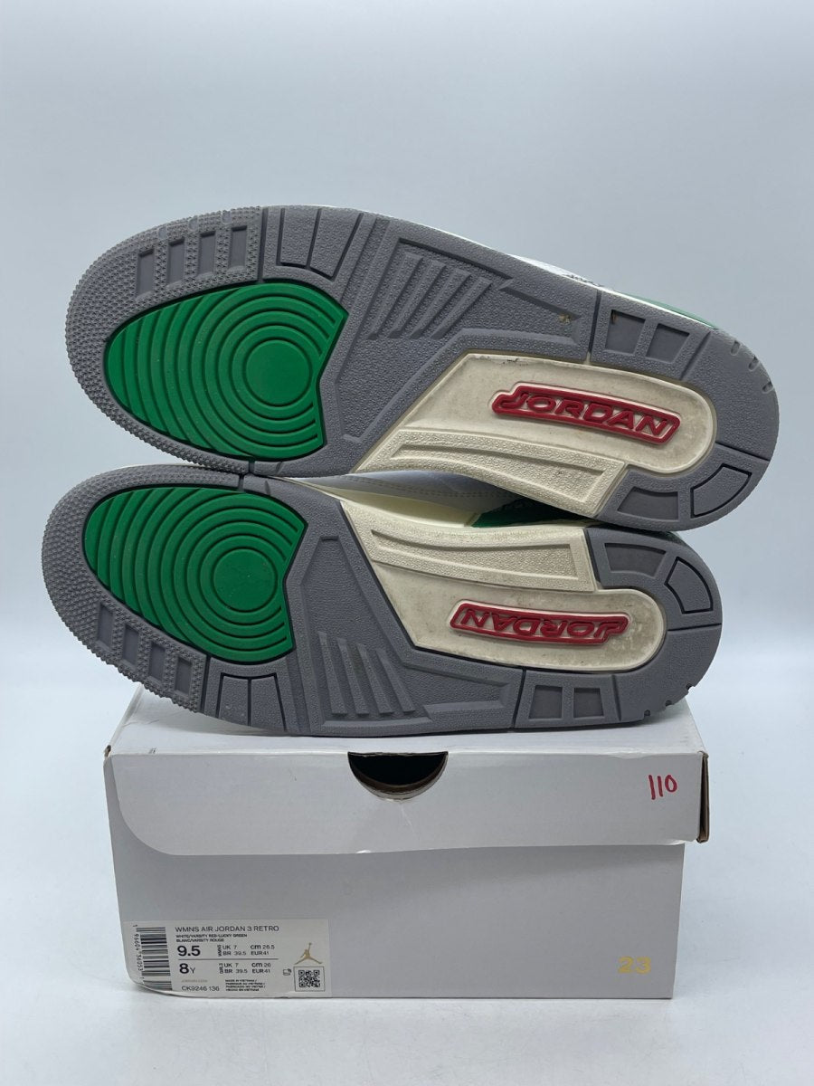Jordan 3 Retro Lucky Green (Women's) 9.5W (Moderately Worn Pre-Owned)JordanWhite/Lucky Green/Varsity Red/Cement Grey/Sail - Image 7