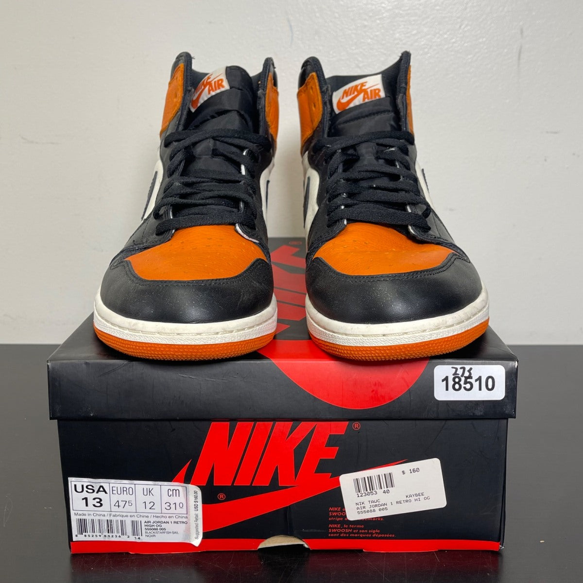 Jordan 1 Retro Shattered Backboard 13 (Moderately Worn Pre-Owned)JordanBlack/Starfish-Sail - Image 2