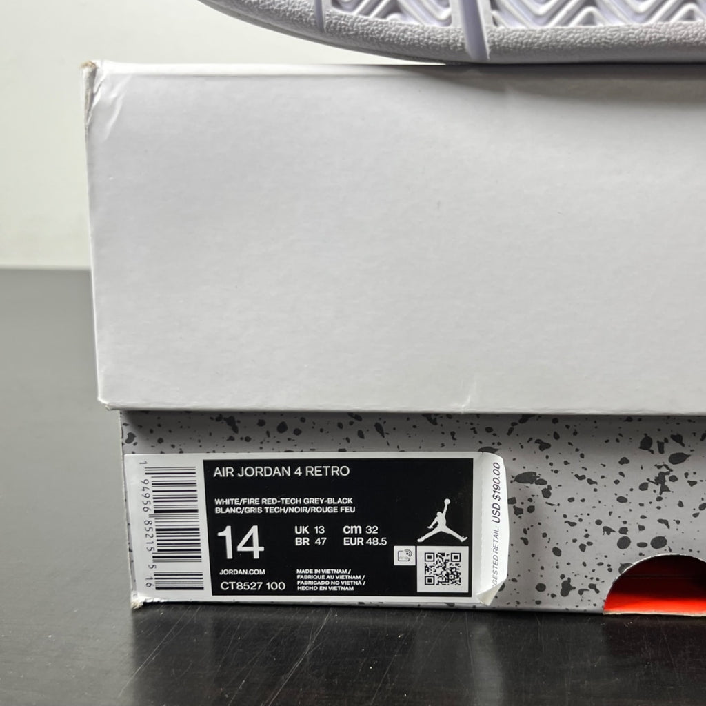 Jordan 4 Retro White Oreo (2021) 14 (Lightly Worn Pre-Owned)JordanWhite/Tech Grey-Black-Fire Red - Image 6