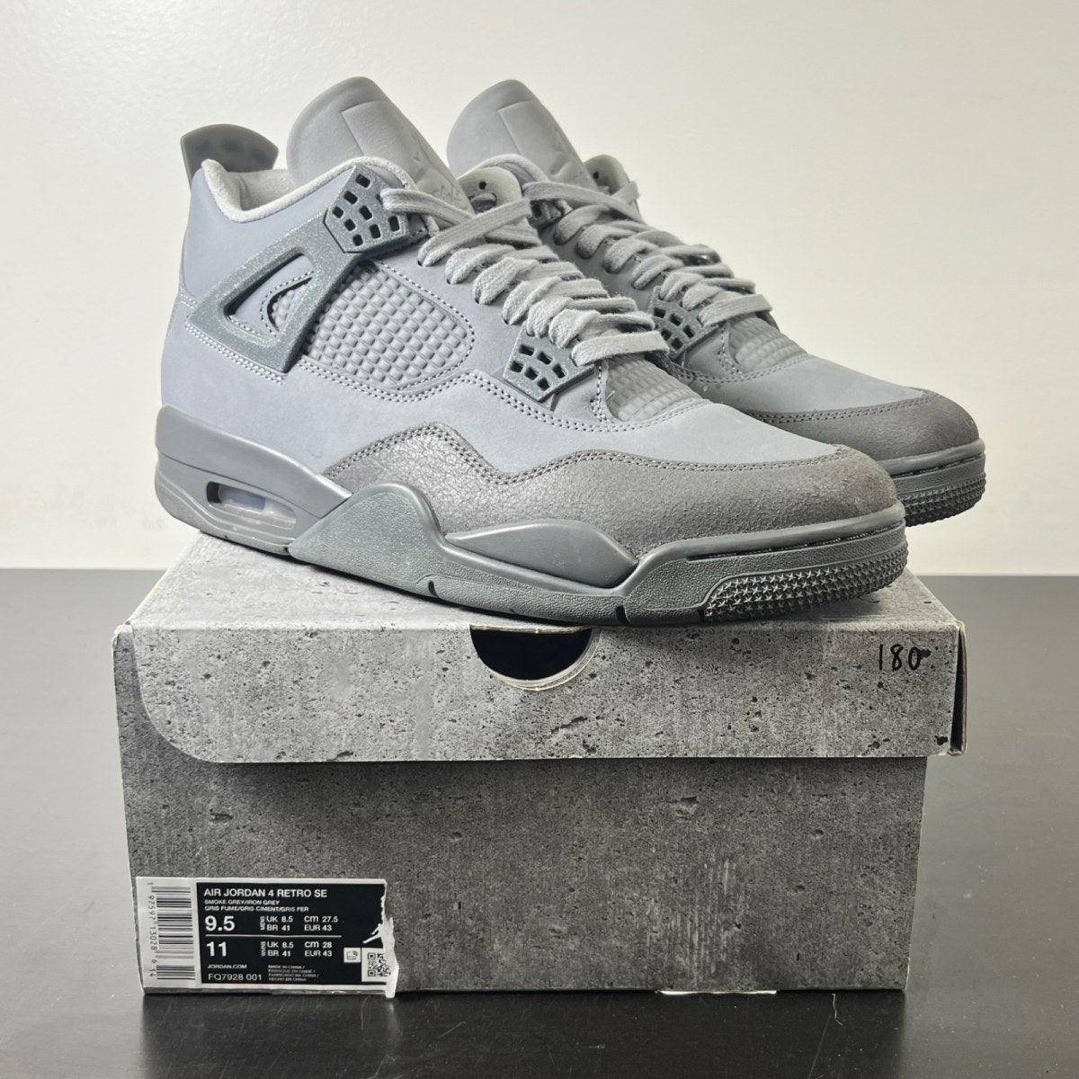 Jordan 4 Retro SE Paris Olympics Wet Cement 9.5 (Lightly Worn Pre-Owned)JordanSmoke Grey/Iron Grey/Cement Grey/Particle Grey - Image 1