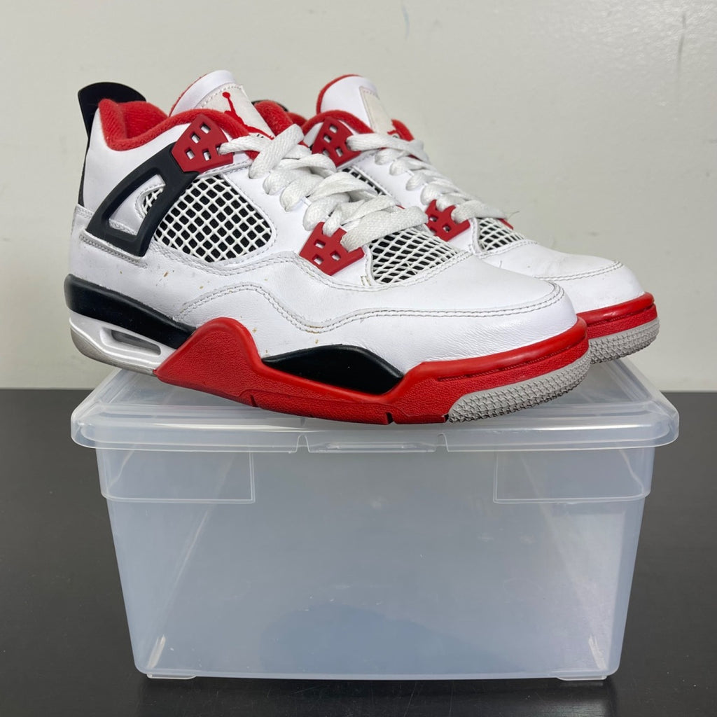 Jordan 4 Retro Fire Red (2020) (GS) 5.5Y (Moderately Worn Pre-Owned)JordanWhite/Black-Tech Grey-Fire Red - Image 1