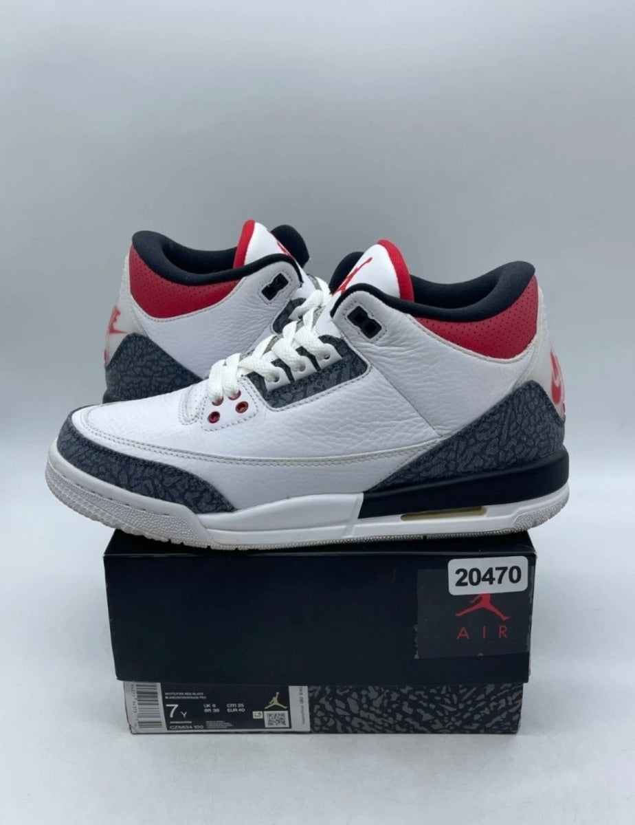 Jordan 3 Retro SE Fire Red Denim (GS) 6Y (Moderately Worn Pre-Owned)JordanWhite/Fire Red-Black - Image 1