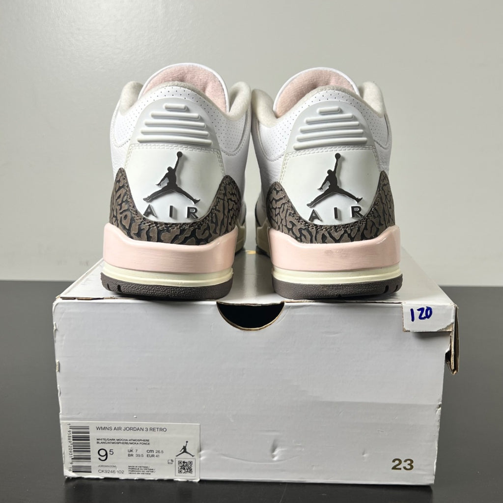 Jordan 3 Retro Neapolitan Dark Mocha (Women's) 9.5W (Lightly Worn Pre-Owned)JordanWhite/Dark Mocha-Atmosphere-Sail - Image 5