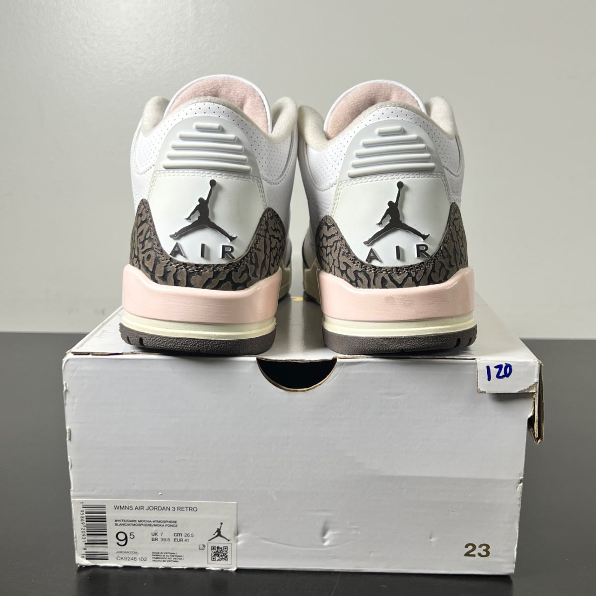 Jordan 3 Retro Neapolitan Dark Mocha (Women's) 9.5W (Lightly Worn Pre-Owned)JordanWhite/Dark Mocha-Atmosphere-Sail - Image 5