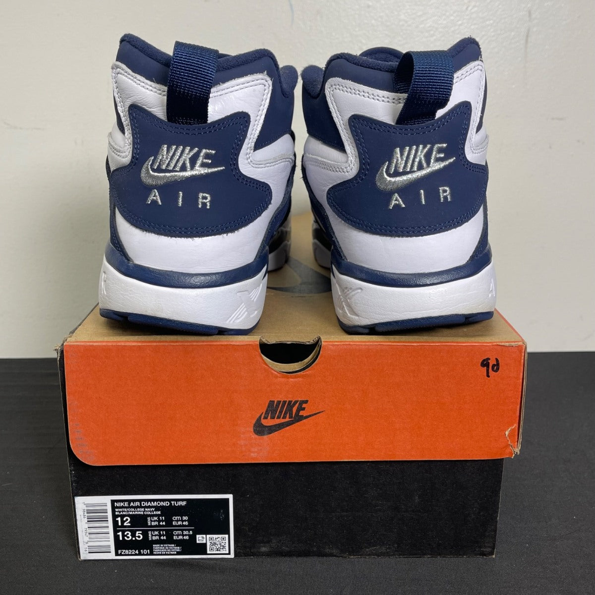 Nike Air Diamond Turf Cowboys 12 (Moderately Worn Pre-Owned)NikeWhite/College Navy/Metallic Silver - Image 4