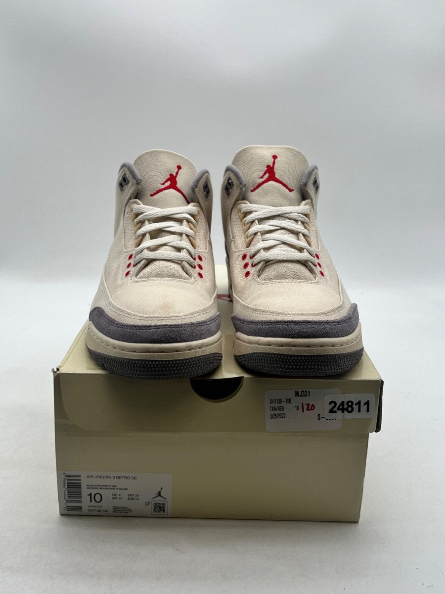 Jordan 3 Retro Muslin 10 (Lightly Worn Pre-Owned)JordanMuslin/University Red-Cement Grey-Sail - Image 2