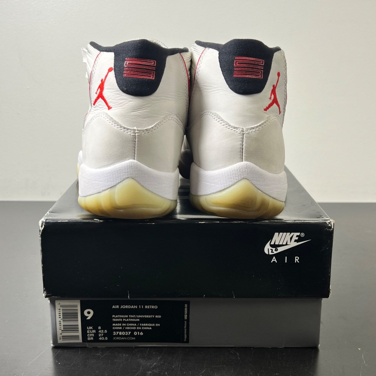 Jordan 11 Retro Platinum Tint 9 (Lightly Worn Pre-Owned)JordanPlatinum Tint/Sail-University Red-Black - Image 4