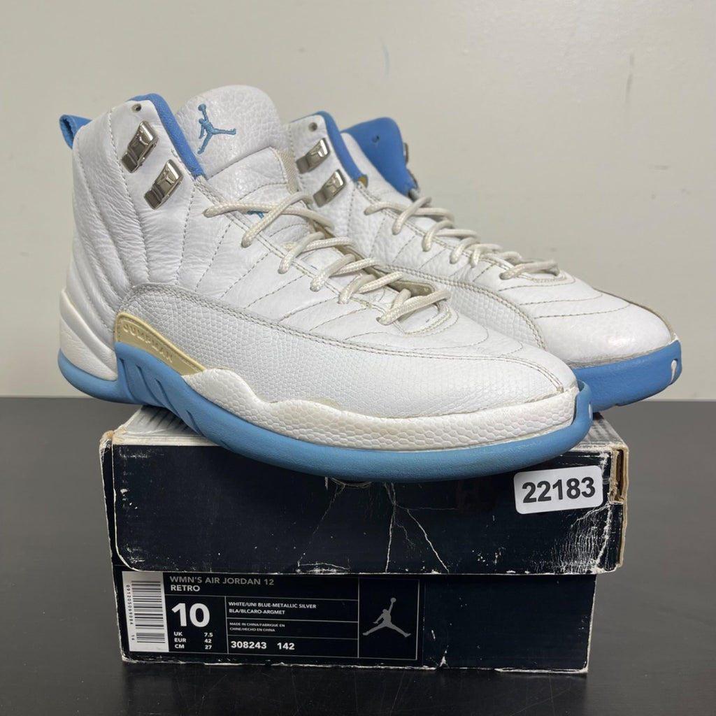 Jordan 12 Retro White University Blue (2004) (Women's) 10W (Moderately Worn Pre-Owned)JordanWhite/University Blue-Metallic Silver - Image 1