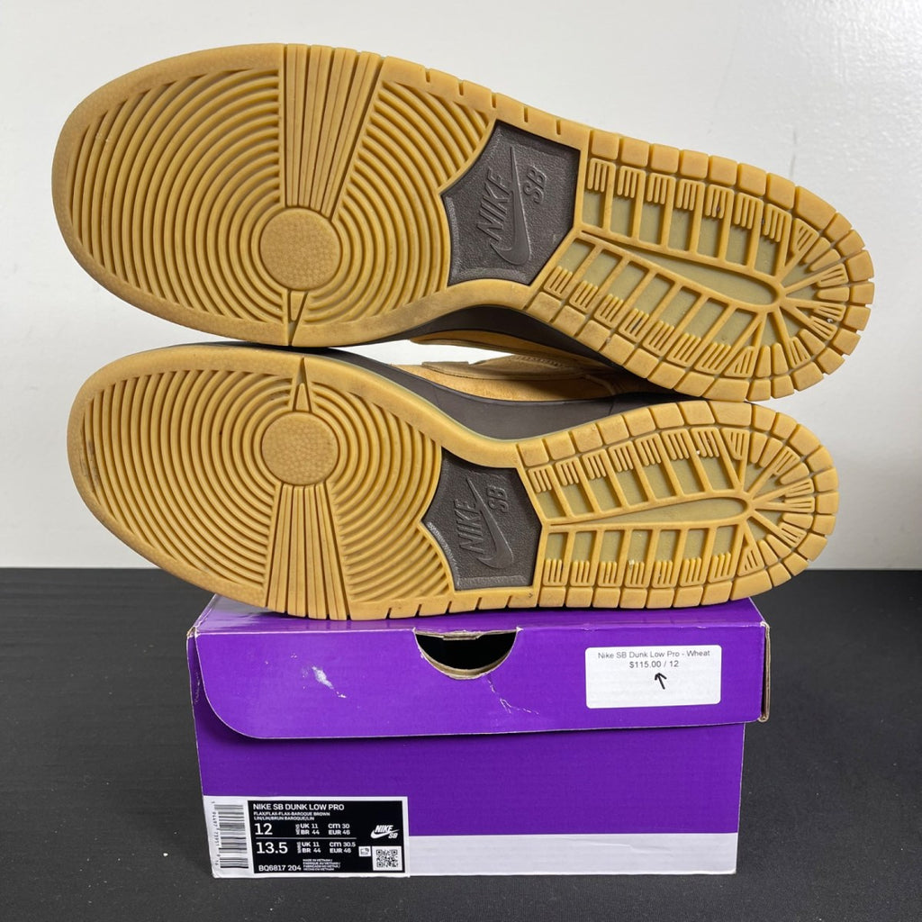 Nike SB Dunk Low Wheat 12 (Moderately Worn Pre-Owned)NikeWheat/Wheat-Baroque Brown-Gum - Image 5