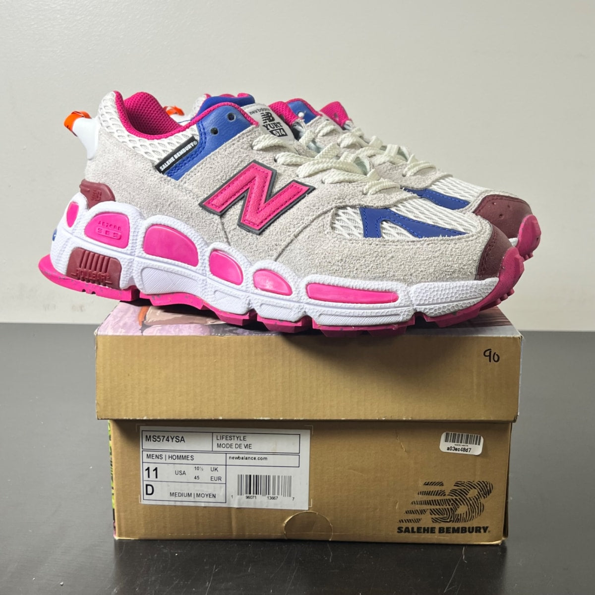 New Balance 574 YURT Salehe Bembury Universal Communication Workwear White 11 (Lightly Worn Pre-Owned)New BalanceWorkwear White/Pink - Image 1