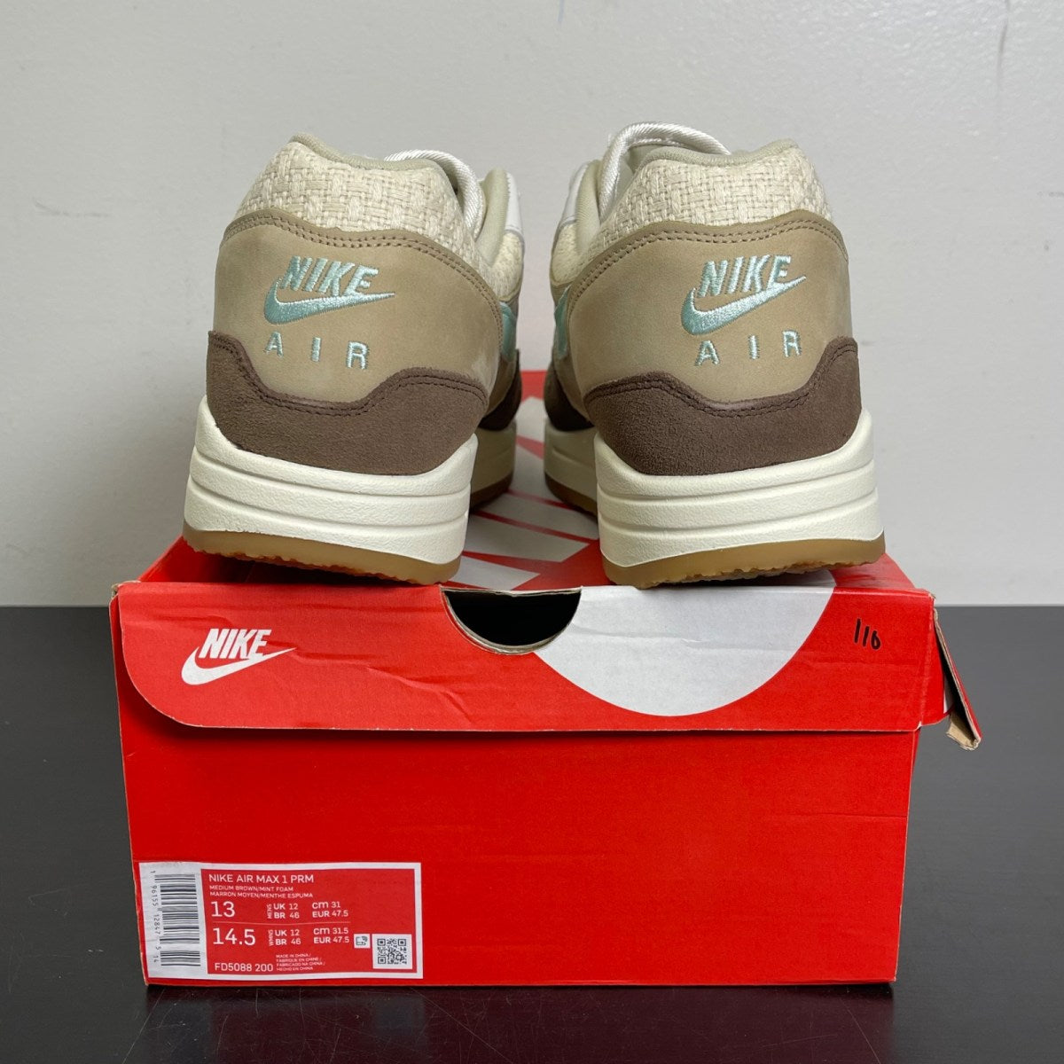 Nike Air Max 1 Crepe Brown (2022) 13 (Moderately Worn Pre-Owned)NikeMedium Brown/Mint Foam/Mushroom/Muslin - Image 4