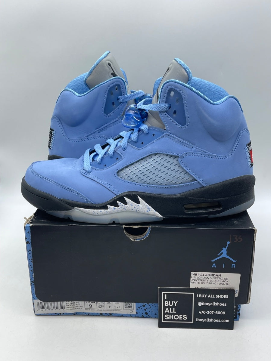 Jordan 5 Retro UNC University Blue 9 (Moderately Worn Pre-Owned) - Image 1