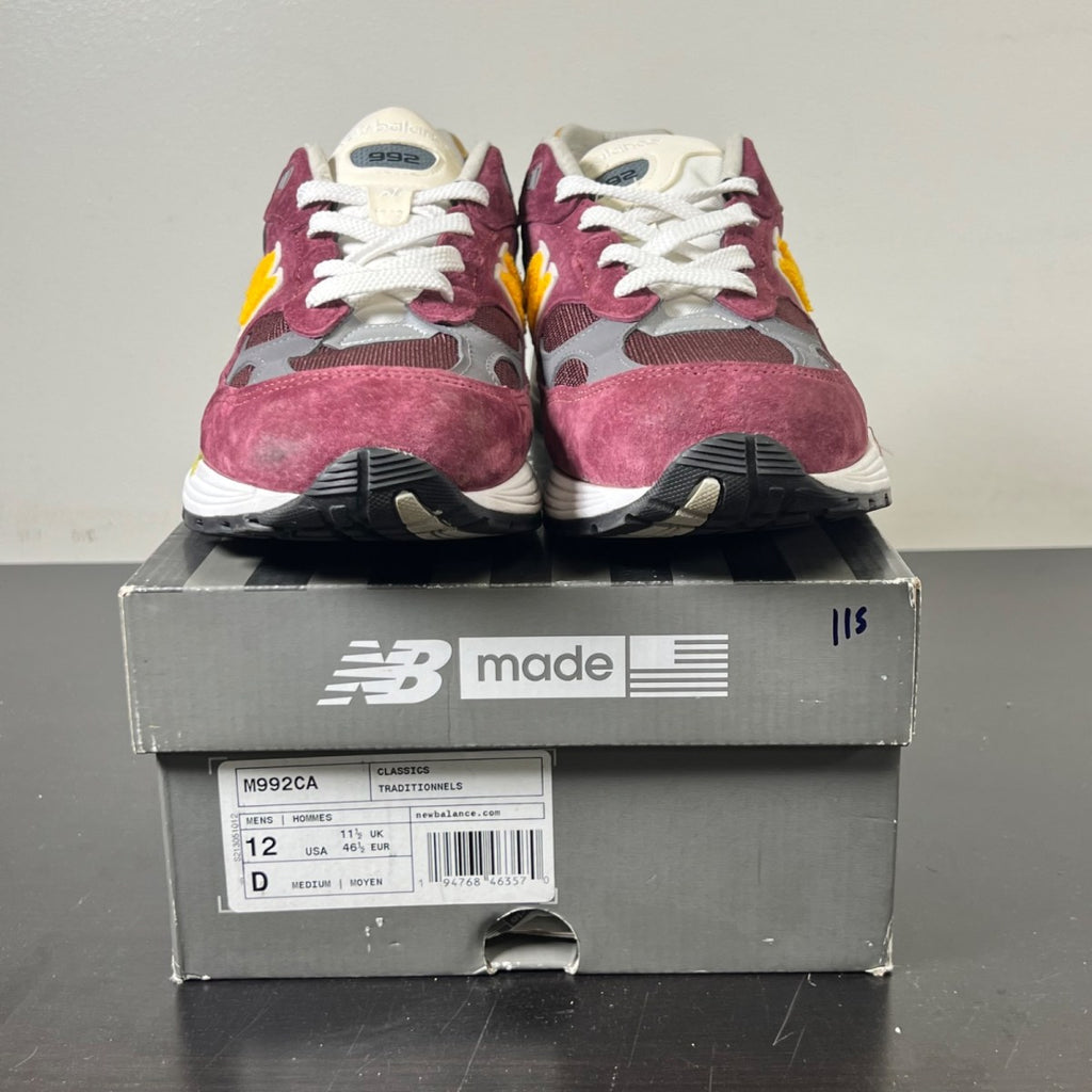 New Balance 992 Burgundy Gold 12 (Moderately Worn Pre-Owned)New BalanceBurgundy/Yellow/White - Image 2
