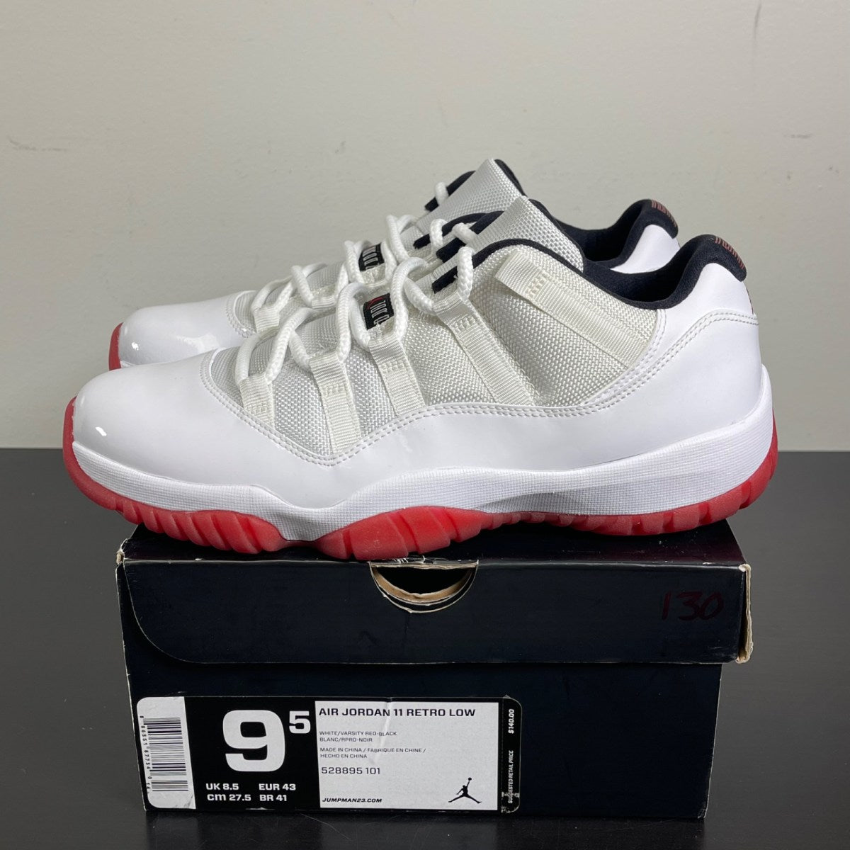 Jordan 11 Retro Low White Red (2012) 9.5 (Moderately Worn Pre-Owned)JordanWhite/Varsity Red-Black - Image 3