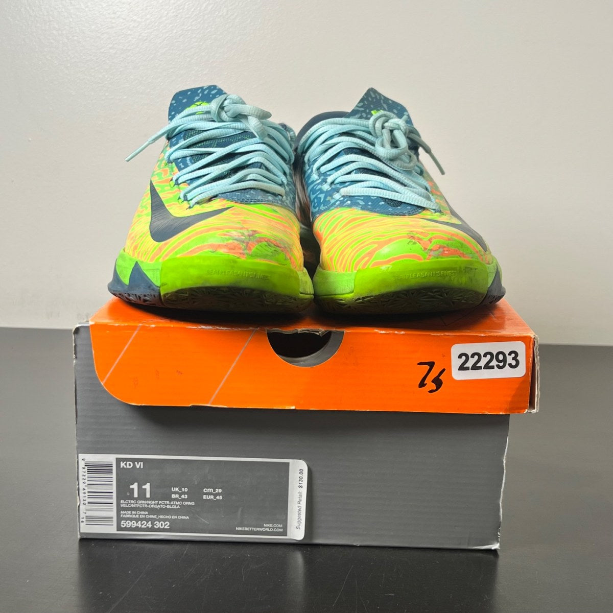 Nike KD 6 Liger 11 (Moderately Worn Pre-Owned)NikeElectric Green/Night Factor-Atomic Orange - Image 2