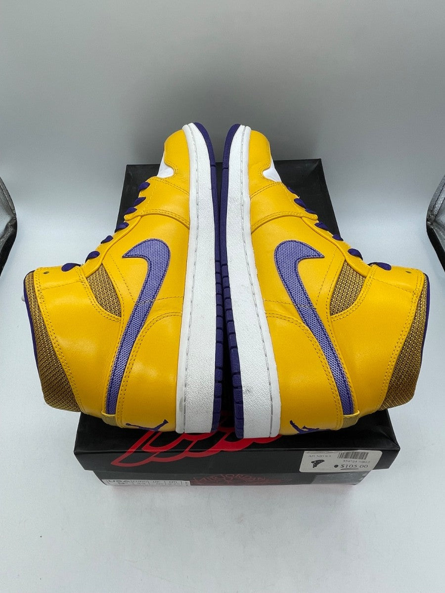 Jordan 1 Mid Lakers 9.5 (Moderately Worn Pre-Owned)JordanUniversity Gold/Tour Yellow-White-Grape Ice - Image 6