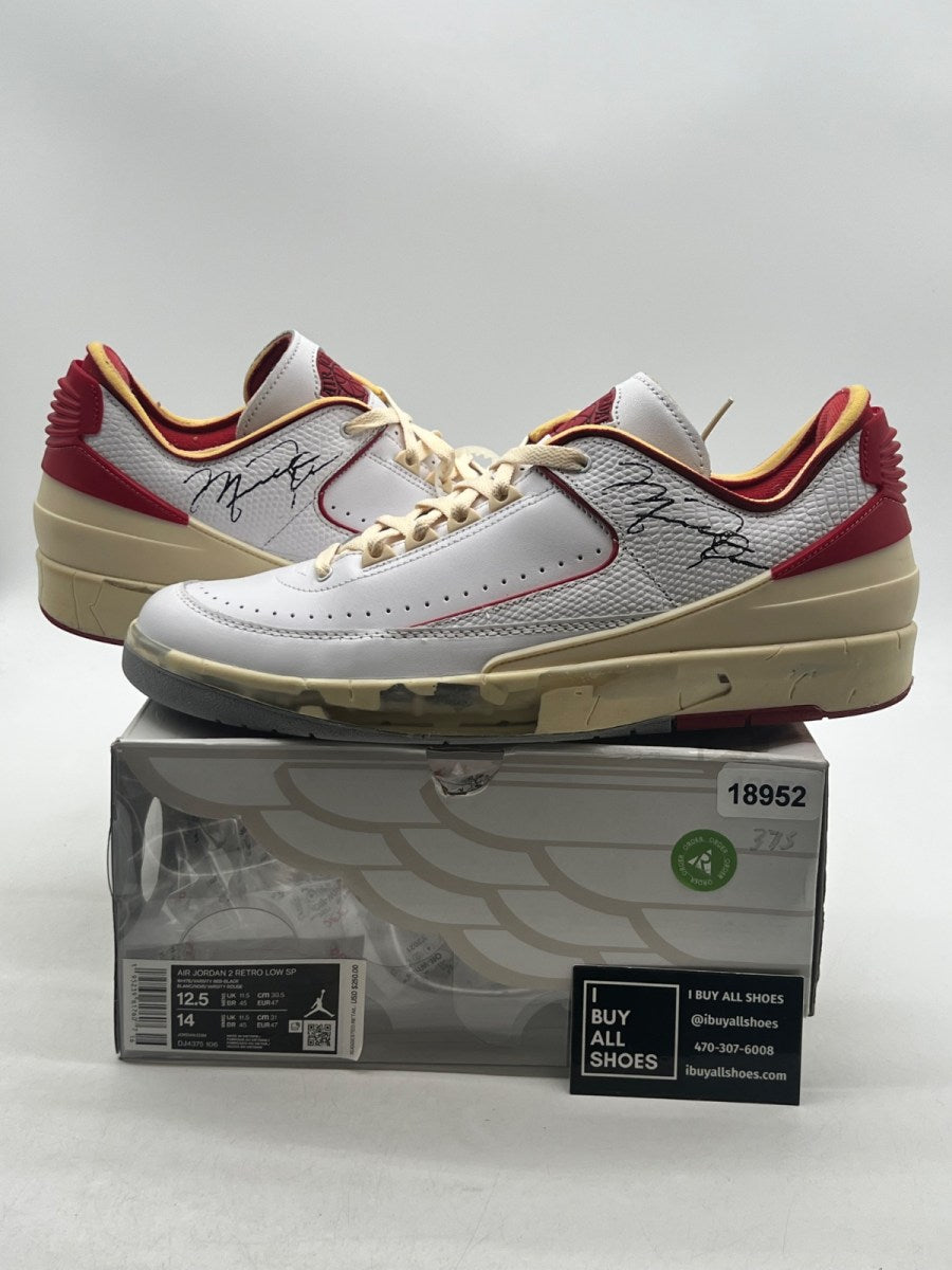Jordan 2 Retro Low SP Off-White White Red 12.5 (Lightly Worn Pre-Owned) - Image 1