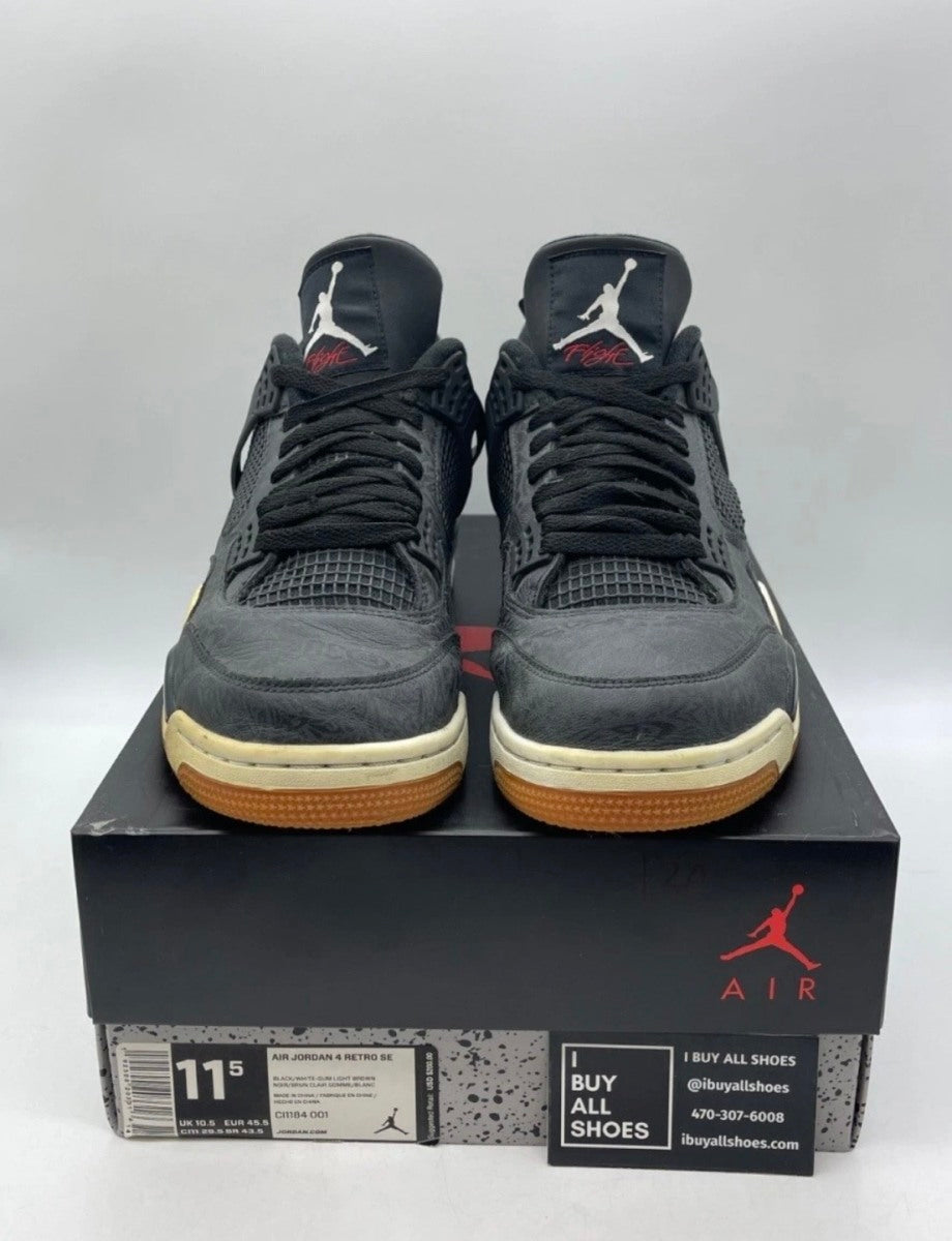 Jordan 4 Retro Laser Black Gum 11.5 (Heavily Worn Pre-Owned)JordanBlack/White-Gum Light Brown-University Red - Image 2