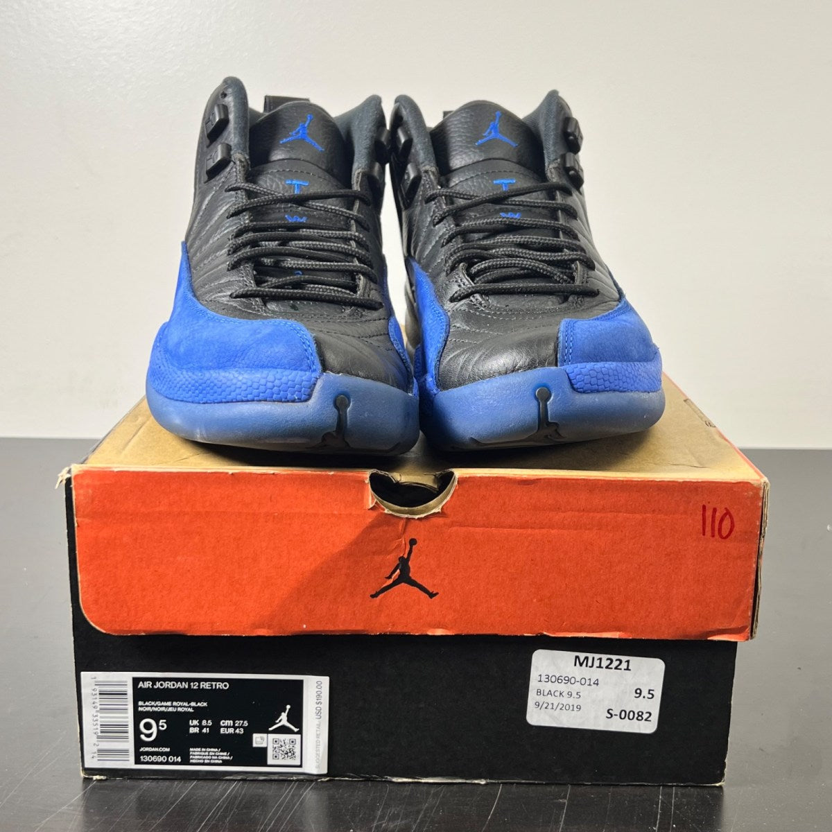 Jordan 12 Retro Black Game Royal 9.5 (Heavily Worn Pre-Owned)JordanBlack/Game Royal-Black - Image 2