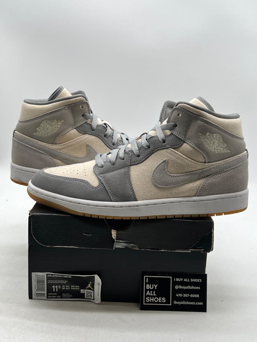 Jordan 1 Mid SE Coconut Milk Particle Grey 11.5 (Lightly Worn Pre-Owned)