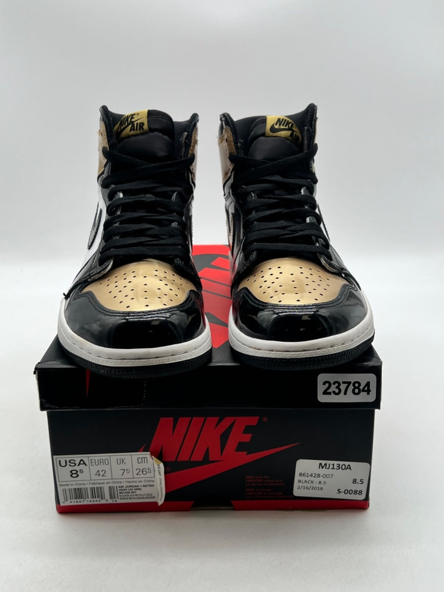 Jordan 1 Retro High NRG Patent Gold Toe 8.5 (Lightly Worn Pre-Owned)JordanBlack/Metallic Gold-Summit White - Image 2