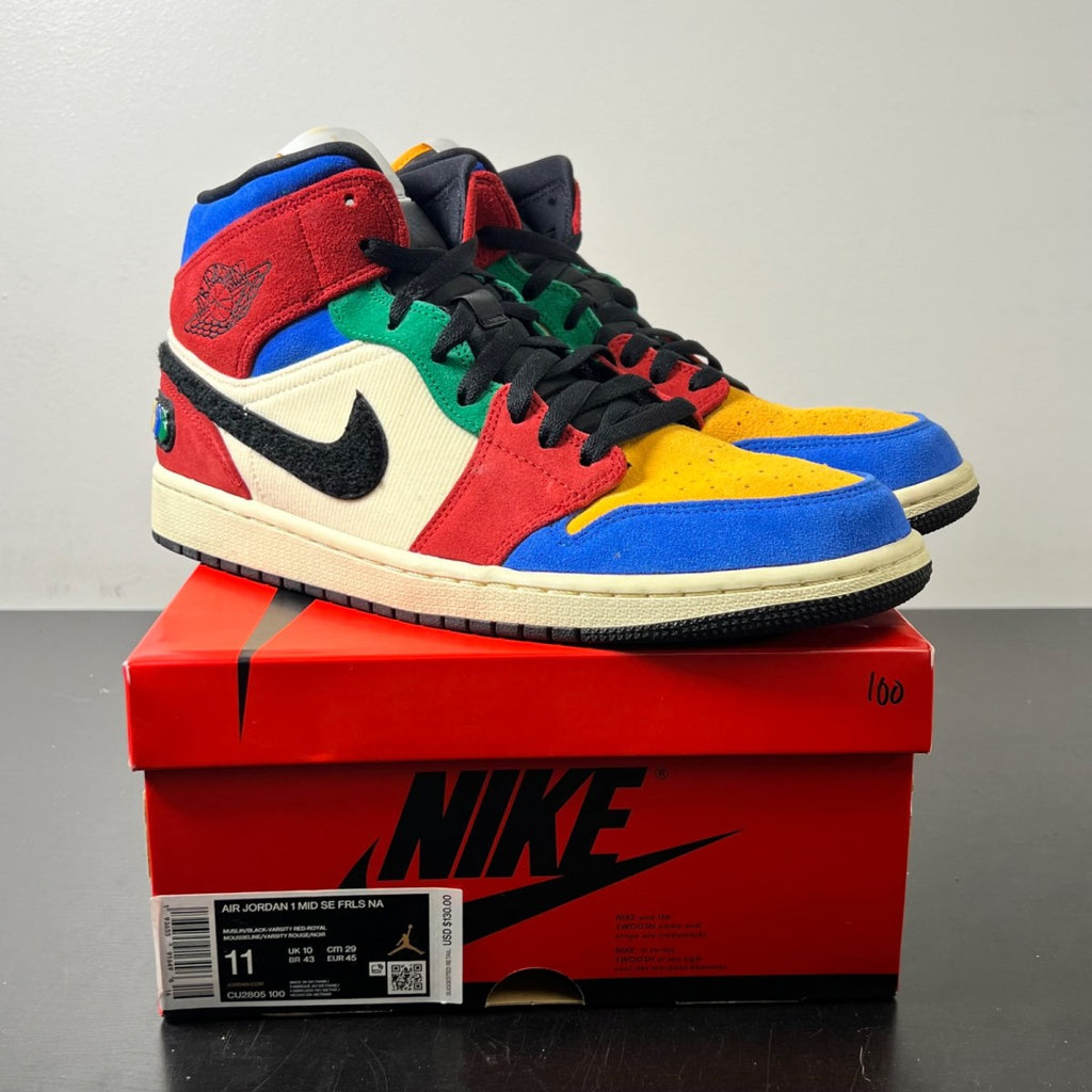 Jordan 1 Mid SE Fearless Blue the Great 11 (Lightly Worn Pre-Owned)JordanMuslin/Varsity Red-Royal-Taxi-Black - Image 1