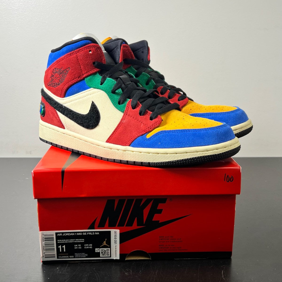 Jordan 1 Mid SE Fearless Blue the Great 11 (Lightly Worn Pre-Owned)JordanMuslin/Varsity Red-Royal-Taxi-Black - Image 1