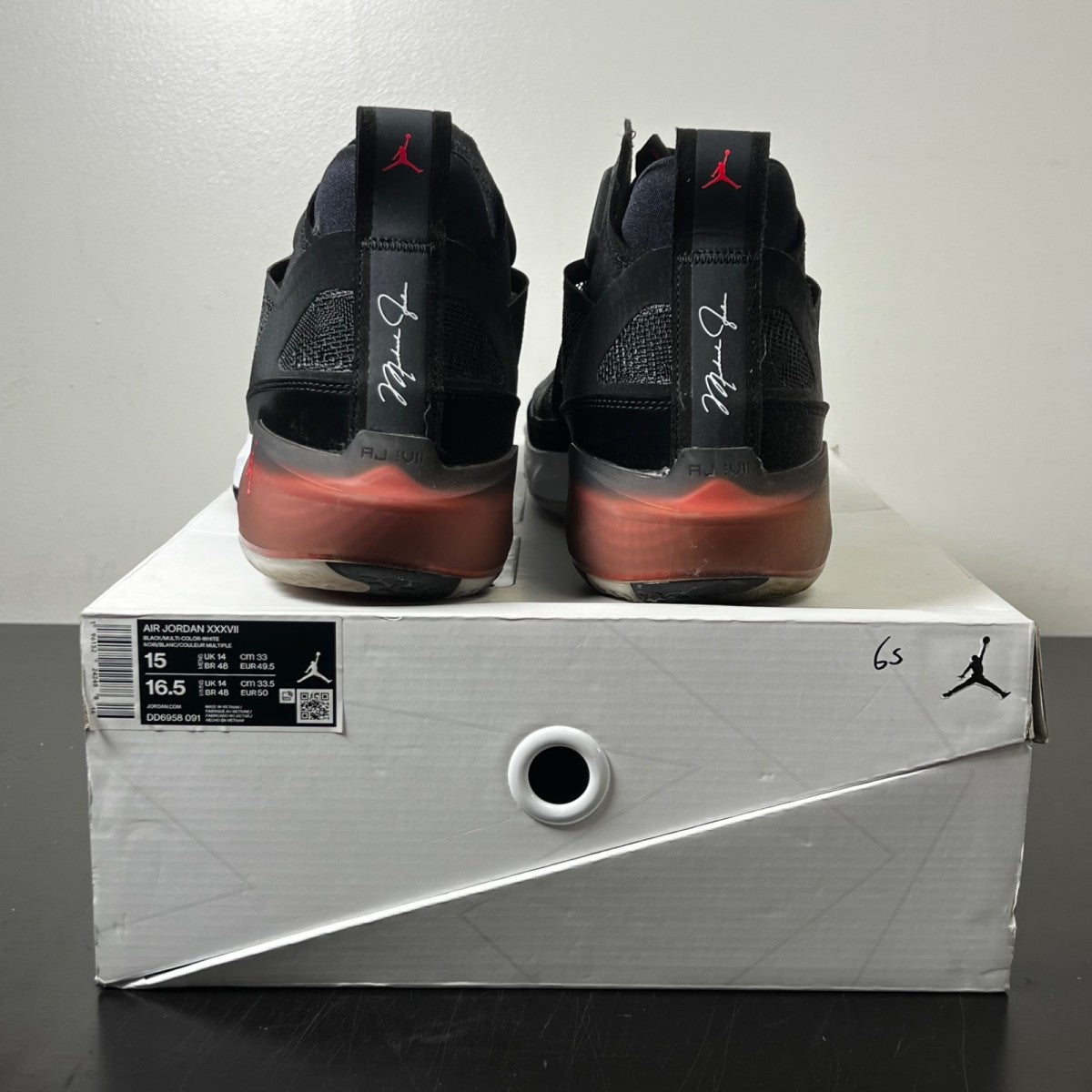 Jordan 37 Black Hot Punch 15 (Heavily Worn Pre-Owned)JordanBlack/White/Hot Punch/Multicolor - Image 5