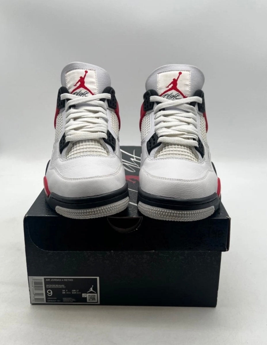 Jordan 4 Retro Red Cement 9 (Lightly Worn Pre-Owned)JordanWhite/Fire Red/Black/Neutral Grey - Image 2