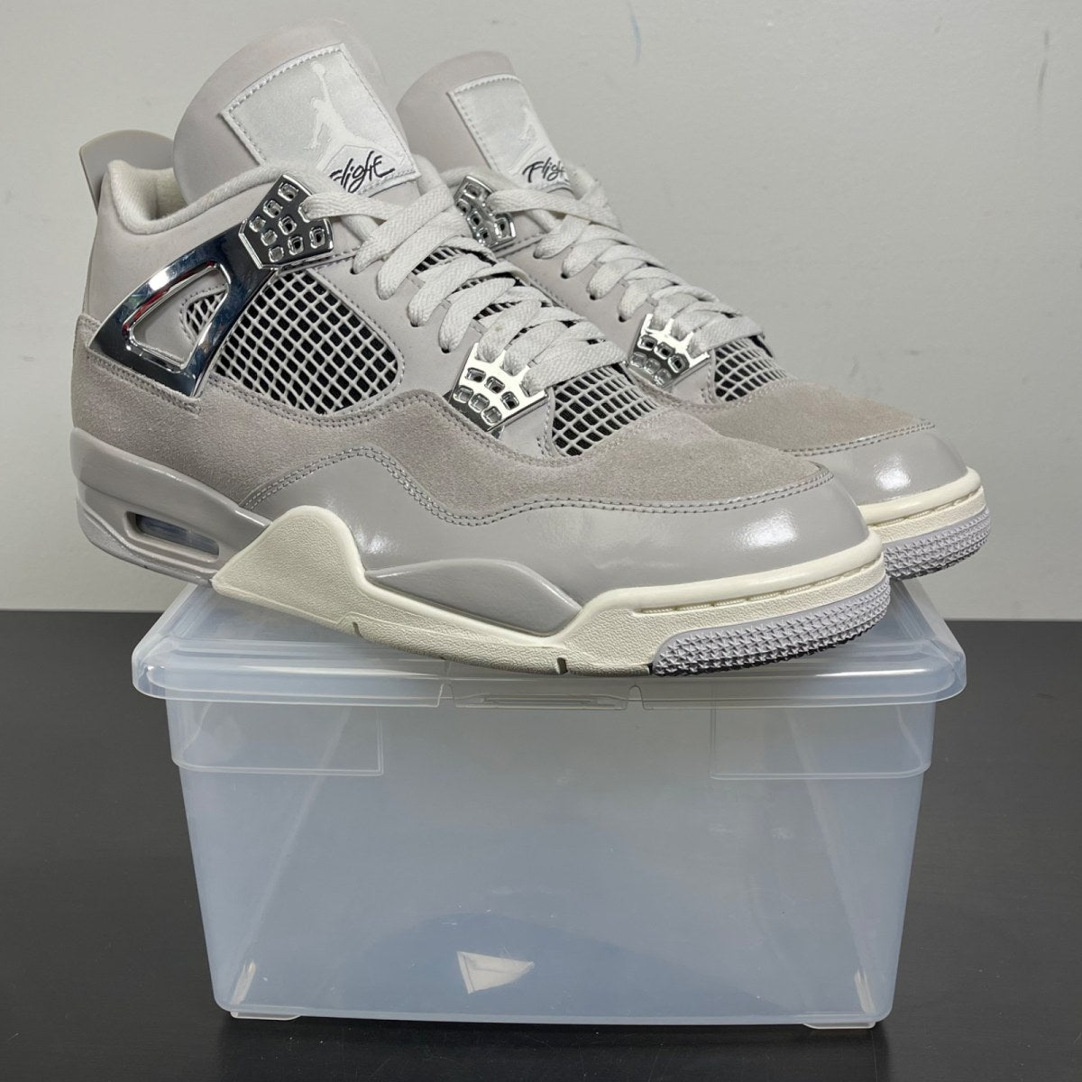Jordan 4 Retro Frozen Moments (Women's) 12W (Moderately Worn Pre-Owned)JordanLight Iron Ore/Sail-Neutral Grey-Black-Metallic Silver - Image 1