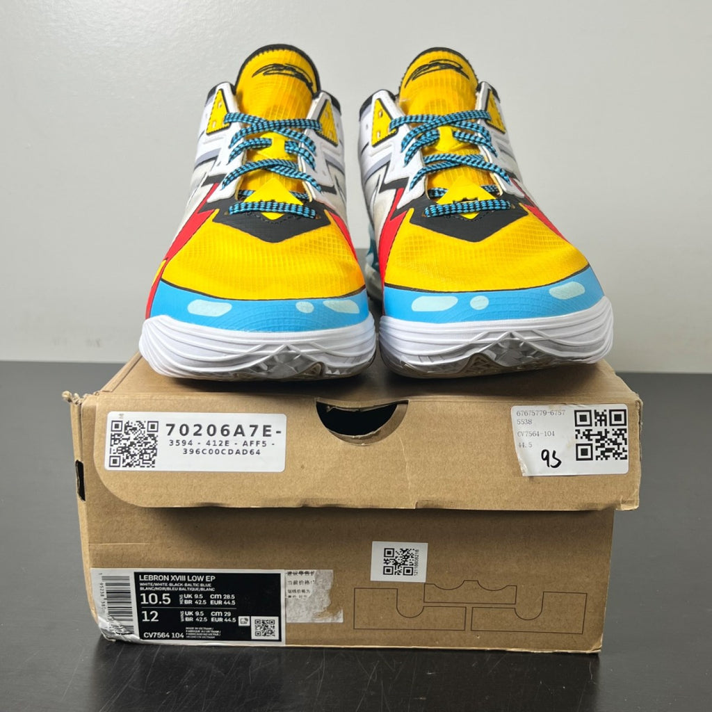 Nike LeBron 18 Low Stewie Griffin 10.5 (Lightly Worn Pre-Owned)NikeWhite/Yellow-Teal-Red - Image 2