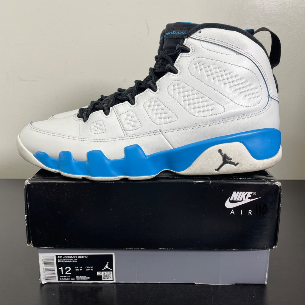 Jordan 9 Retro Powder Blue (2024) 12 (Moderately Worn Pre-Owned)JordanSummit White/Black/Dark Powder Blue - Image 3
