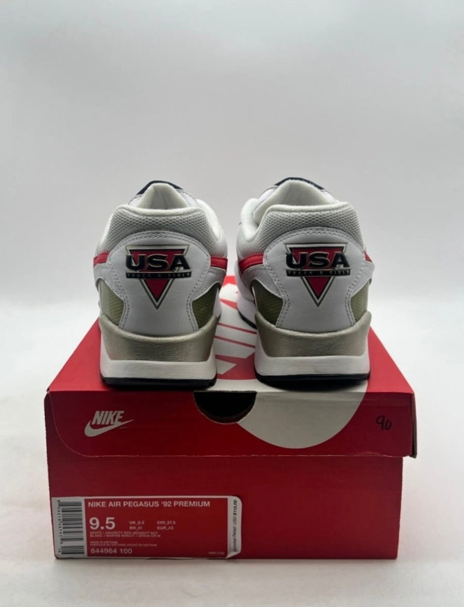 Nike Air Pegasus 92 Olympic (2016) 9.5 (Moderately Worn Pre-Owned)NikeWhite/University Red-Midnight Navy - Image 5