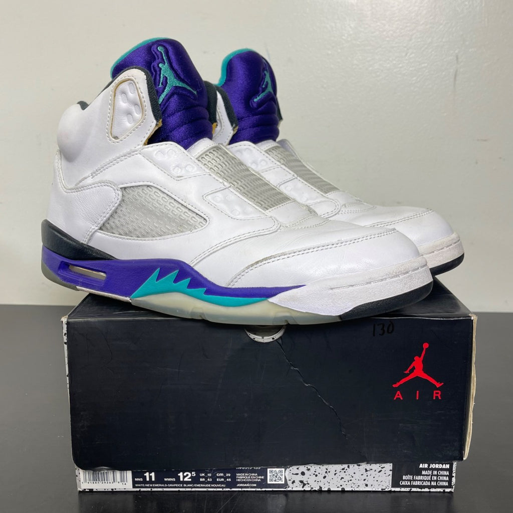 Jordan 5 Retro Grape Fresh Prince 11 (Moderately Worn Pre-Owned)JordanWhite/New Emerald-Grape Ice-Black - Image 1