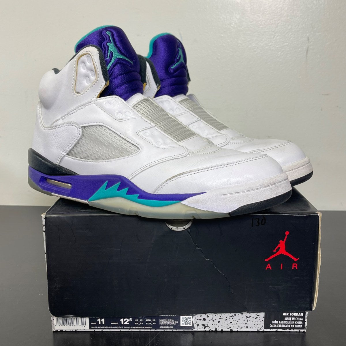 Jordan 5 Retro Grape Fresh Prince 11 (Moderately Worn Pre-Owned)JordanWhite/New Emerald-Grape Ice-Black - Image 1