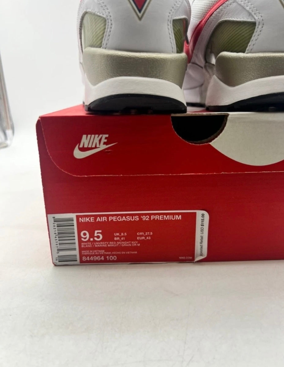 Nike Air Pegasus 92 Olympic (2016) 9.5 (Moderately Worn Pre-Owned)NikeWhite/University Red-Midnight Navy - Image 4
