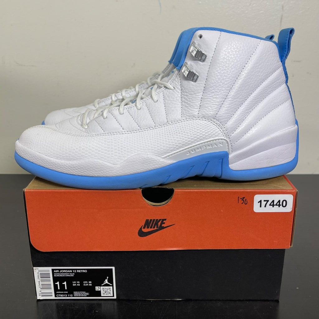 Jordan 12 Retro Melo (2025) 11 (Moderately Worn Pre-Owned)JordanWhite/University Blue/Metallic Silver - Image 3