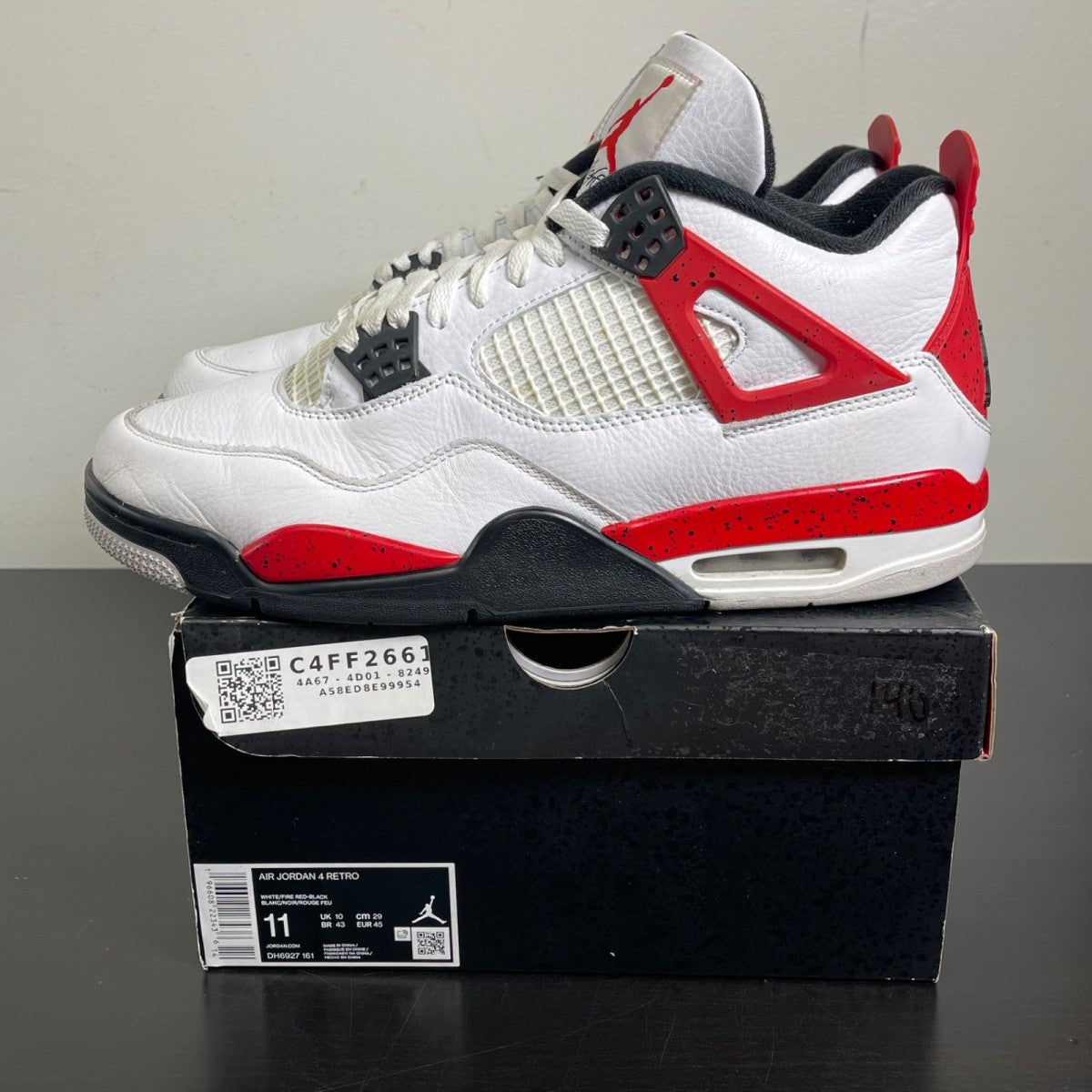 Jordan 4 Retro Red Cement 11 (Moderately Worn Pre-Owned)JordanWhite/Fire Red/Black/Neutral Grey - Image 3