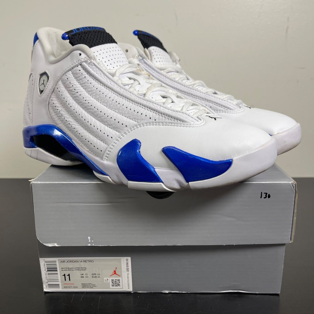 Jordan 14 Retro White Hyper Royal 11 (Moderately Worn Pre-Owned)JordanWhite/Black-Hyper Royal - Image 1