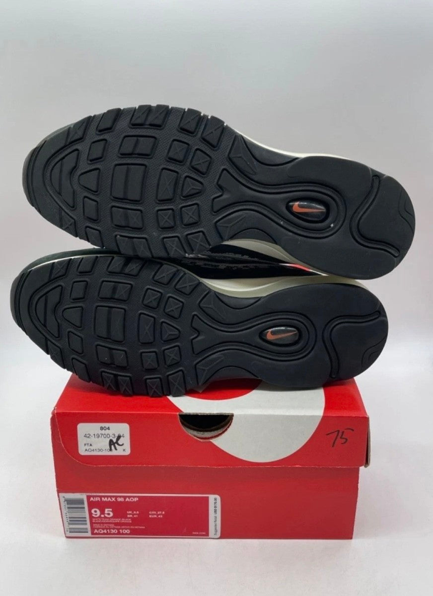 Nike Air Max 98 AOP Black 9.5 (Lightly Worn Pre-Owned)NikeWhite/Team Orange-Black - Image 9