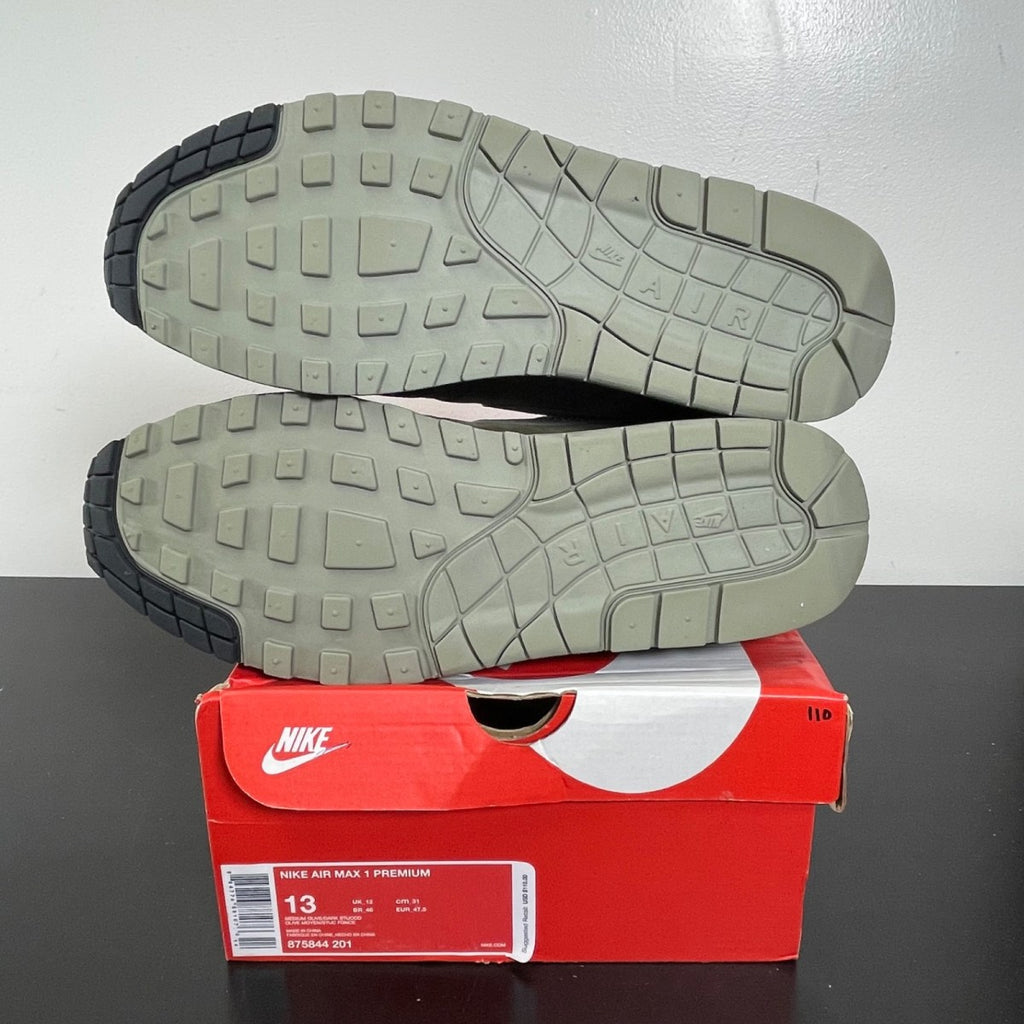 Nike Air Max 1 Premium Dark Stucco 13 (Moderately Worn Pre-Owned)NikeMedium Olive/Dark Stucco-Anthracite - Image 5